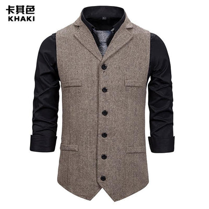 Men's Woollen Single Breasted Turndown Tough Guy Suit Vest