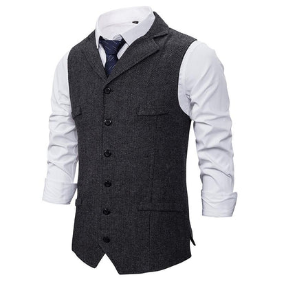 Men's Woollen Single Breasted Turndown Tough Guy Suit Vest