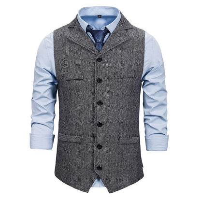 Men's Woollen Single Breasted Turndown Tough Guy Suit Vest