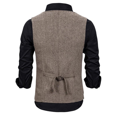 Men's Woollen Double Pocket Single Breasted Tough Guy Suit Vest