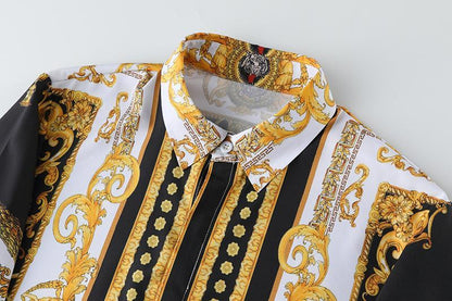 Men's 3D Button Royal Style Chain Printing Long Sleeves Casual Shirts