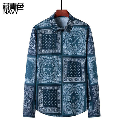 Men's 3D Button Retro Printing Long Sleeves Casual Shirts