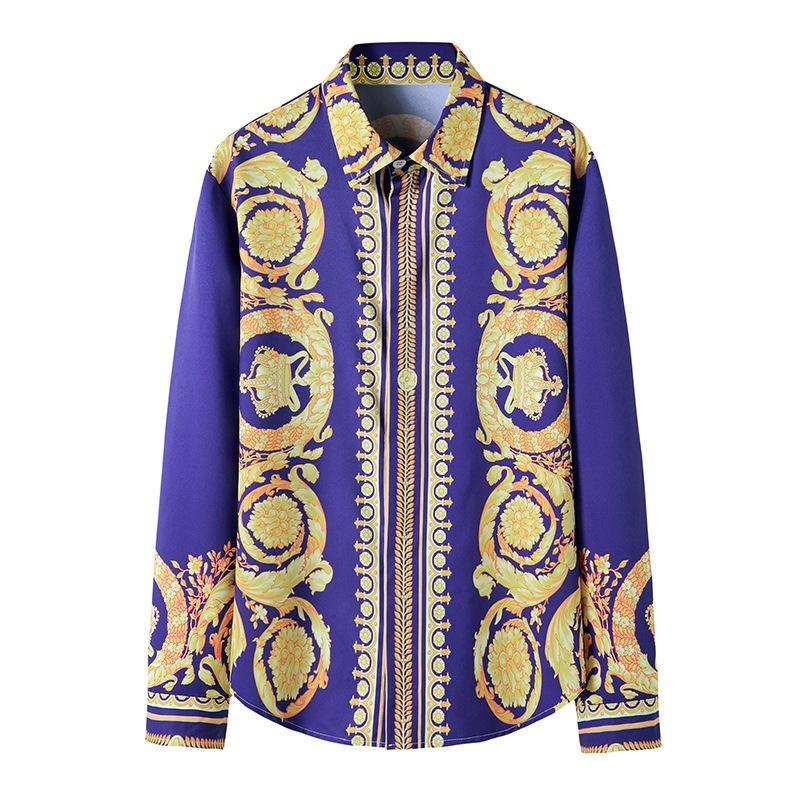 Men's 3D Button Royal Style Printing Long Sleeves Casual Shirts