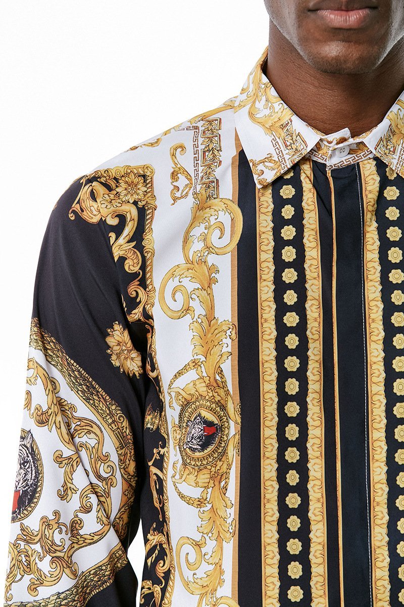 Men's 3D Button Royal Style Chain Printing Long Sleeves Casual Shirts