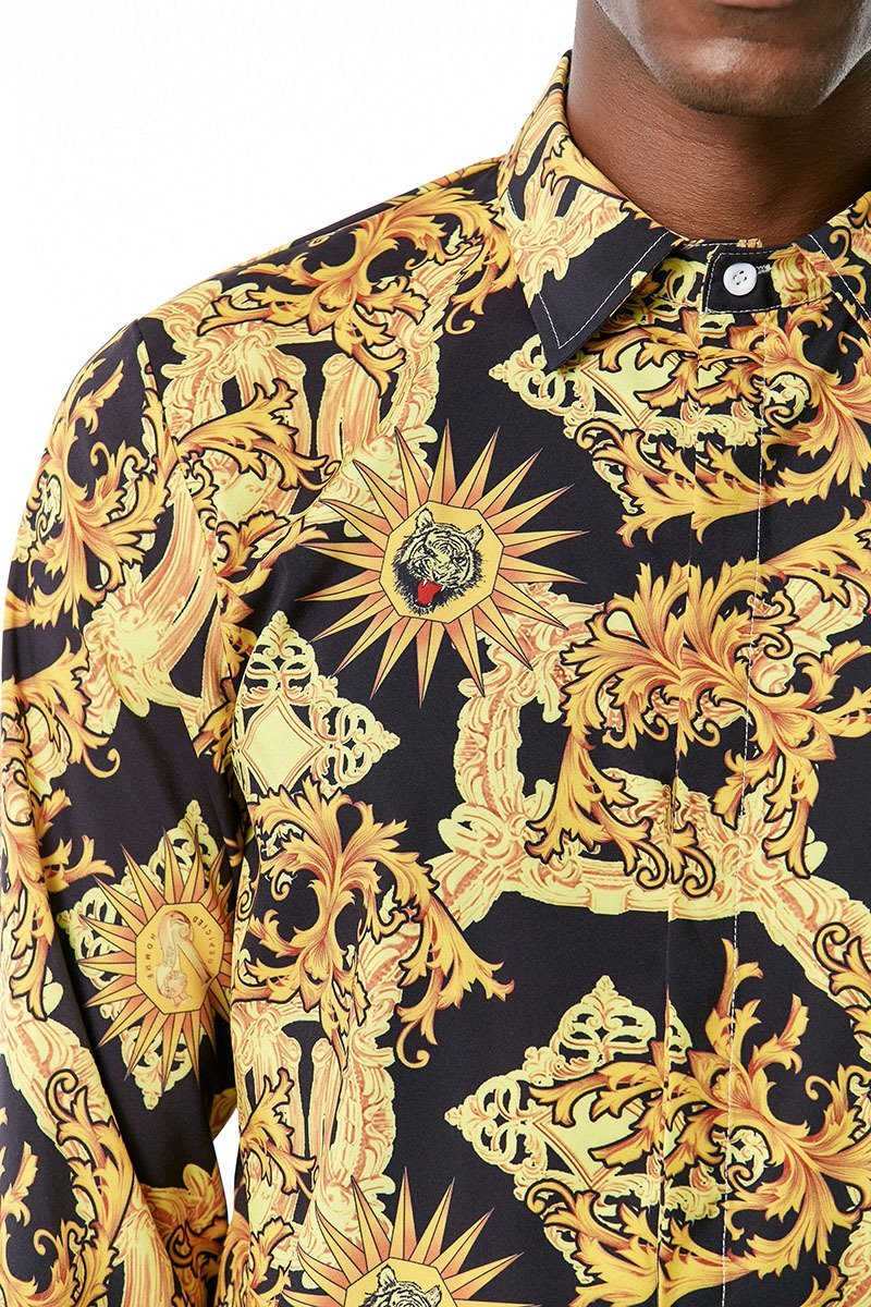 Men's 3D Button Royal Style Printing Long Sleeves Casual Shirts