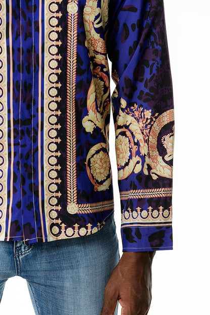 Men's 3D Button Royal Style Printing Long Sleeves Casual Shirts