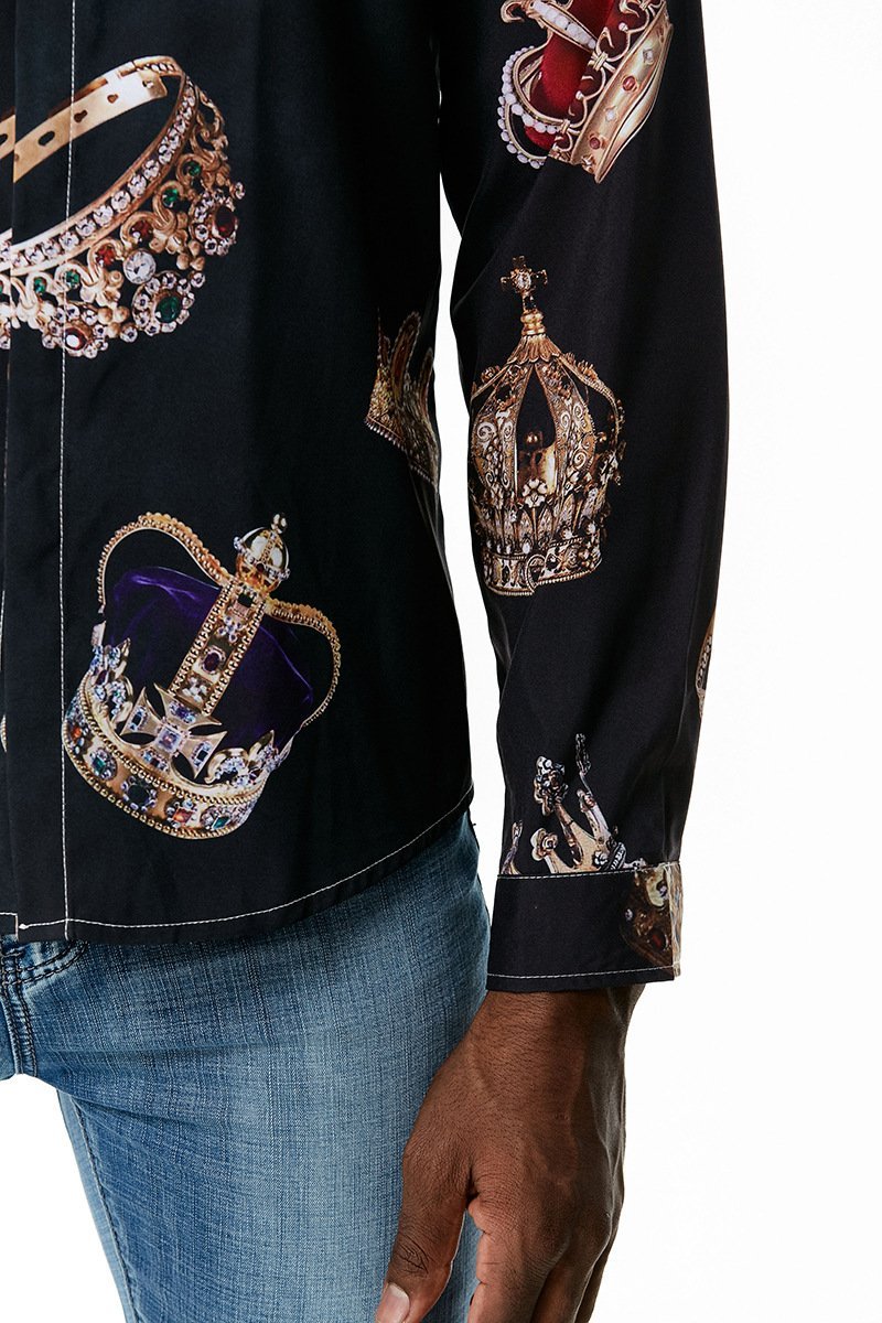 Men's 3D Button Royal Style Crown Printing Long Sleeves Casual Shirts