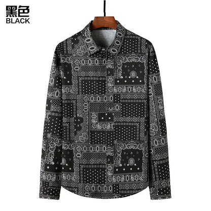 Men's 3D Button Retro Printing Long Sleeves Casual Shirts