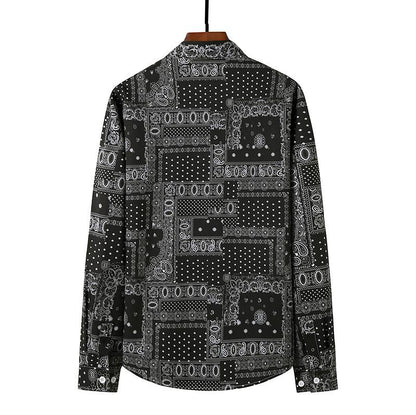 Men's 3D Button Retro Printing Long Sleeves Casual Shirts