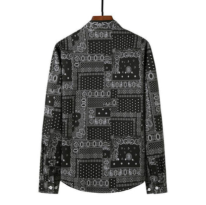 Men's 3D Button Retro Printing Long Sleeves Casual Shirts