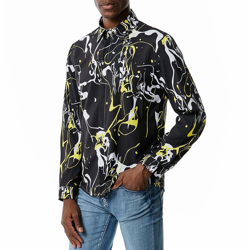 Men's 3D Button Street Hip-Hop Graffiti Printing Long Sleeves Casual Shirts