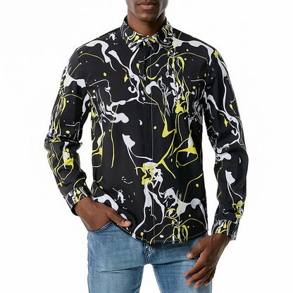 Men's 3D Button Street Hip-Hop Graffiti Printing Long Sleeves Casual Shirts