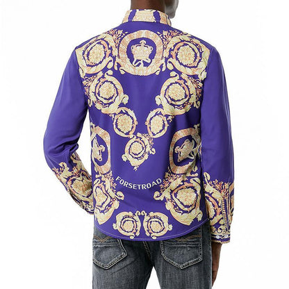 Men's 3D Button Royal Style Printing Long Sleeves Casual Shirts