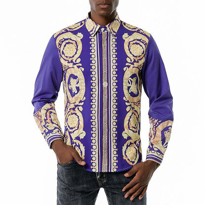 Men's 3D Button Royal Style Printing Long Sleeves Casual Shirts