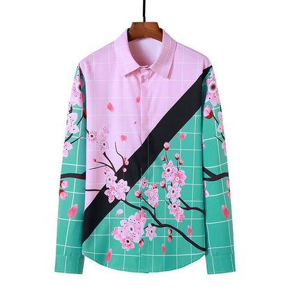 Men's 3D Button Flower Printing Long Sleeves Casual Shirts