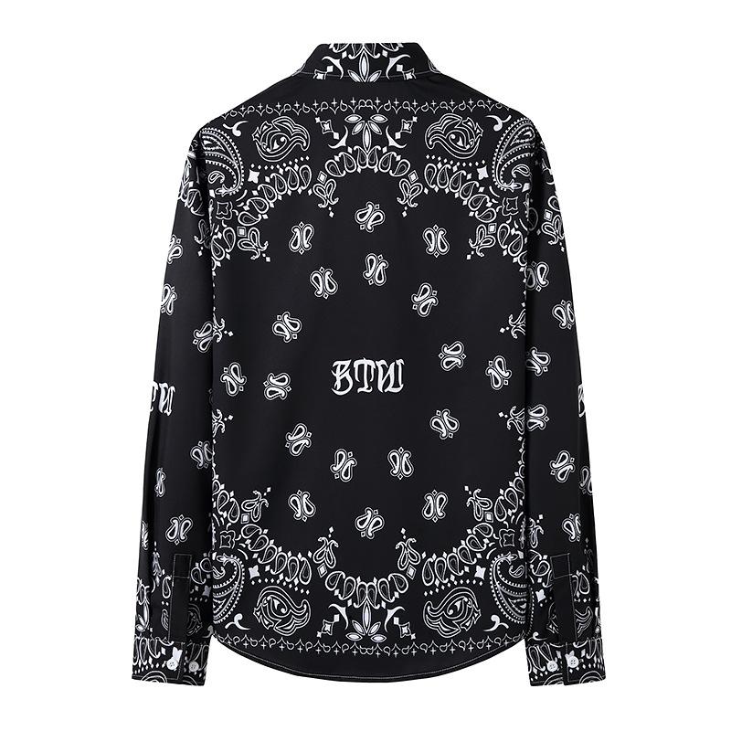 Men's 3D Button Retro Printing Long Sleeves Casual Shirts