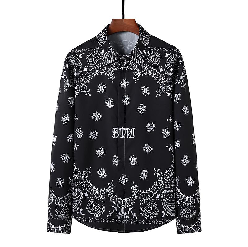 Men's 3D Button Retro Printing Long Sleeves Casual Shirts