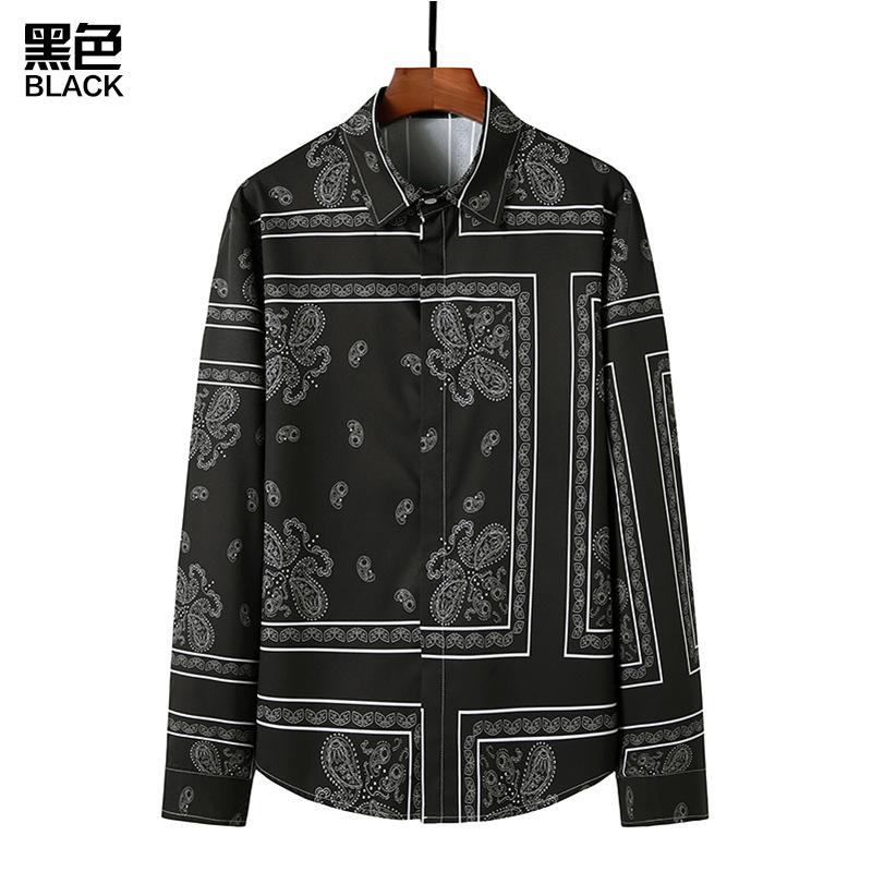 Men's 3D Button Retro Printing Long Sleeves Casual Shirts