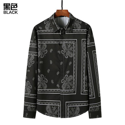 Men's 3D Button Retro Printing Long Sleeves Casual Shirts