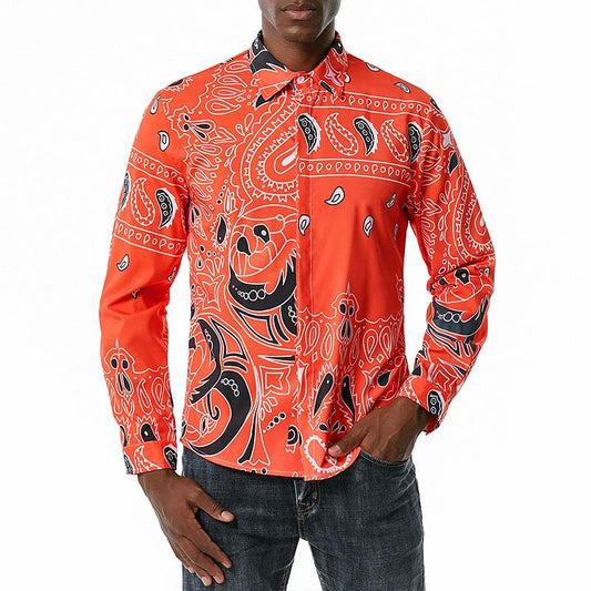 Men's 3D Button Retro Printing Long Sleeves Casual Shirts