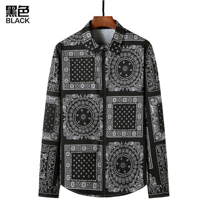 Men's 3D Button Retro Printing Long Sleeves Casual Shirts