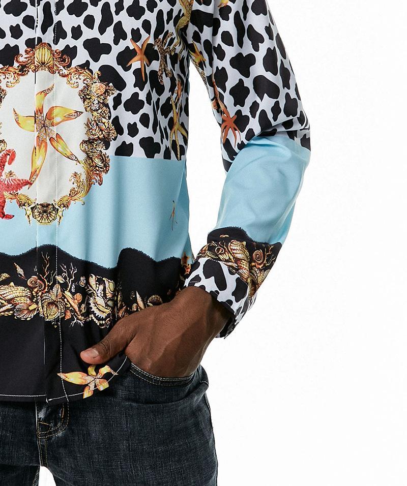 Men's 3D Button Royal Style Leopard Print Printing Long Sleeves Casual Shirts