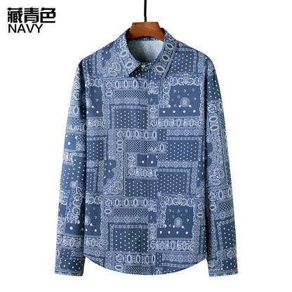 Men's 3D Button Retro Printing Long Sleeves Casual Shirts