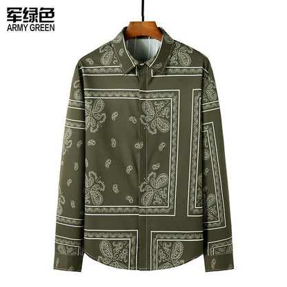 Men's 3D Button Retro Printing Long Sleeves Casual Shirts