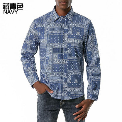 Men's 3D Button Retro Printing Long Sleeves Casual Shirts