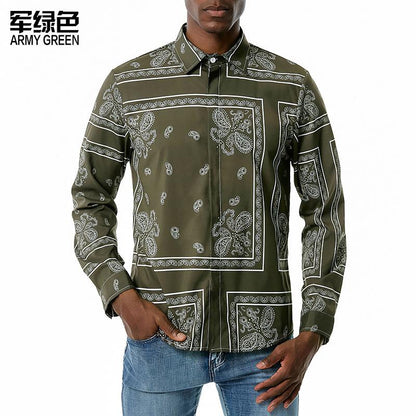 Men's 3D Button Retro Printing Long Sleeves Casual Shirts