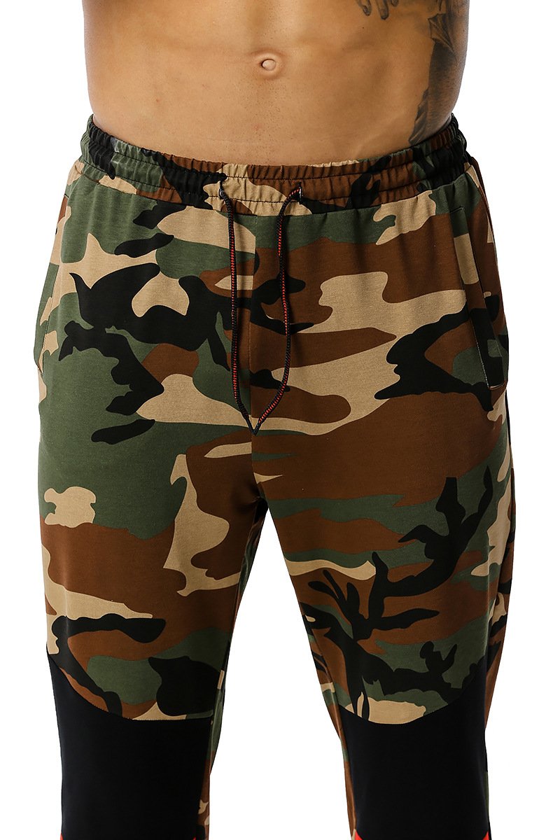 Men's Split Joint Camouflage Out Door Sports Football Training Workout Jogger Pants