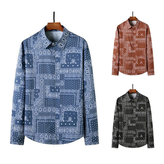 Men's 3D Button Retro Printing Long Sleeves Casual Shirts