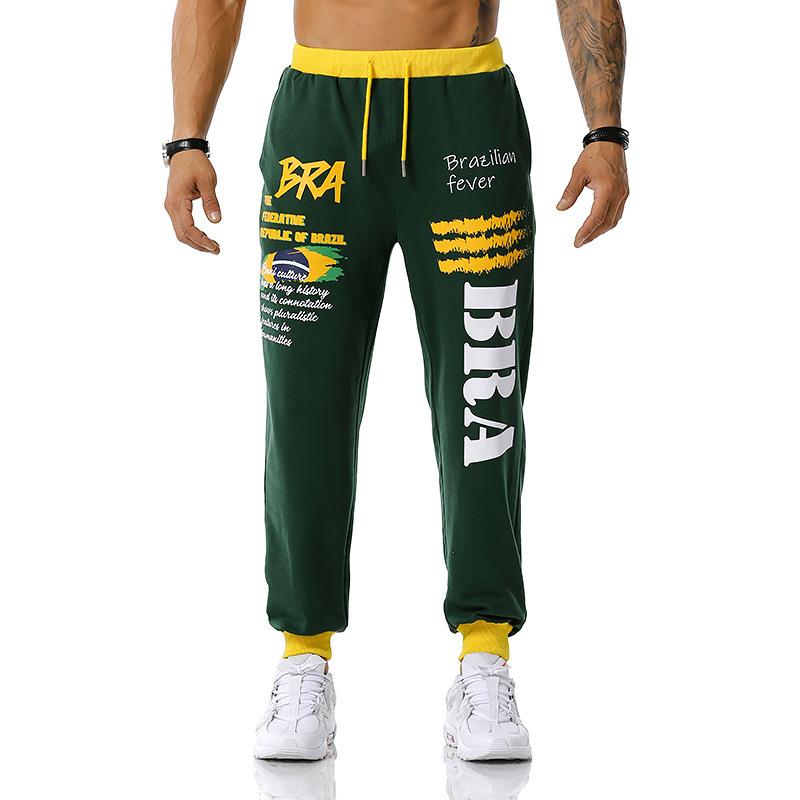 Men's Brazil National Flag Printing Out Door Sports Workout Football Training Jogger Pants