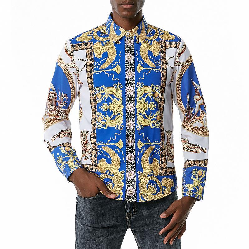 Men's 3D Button Royal Style Printing Long Sleeves Casual Shirts