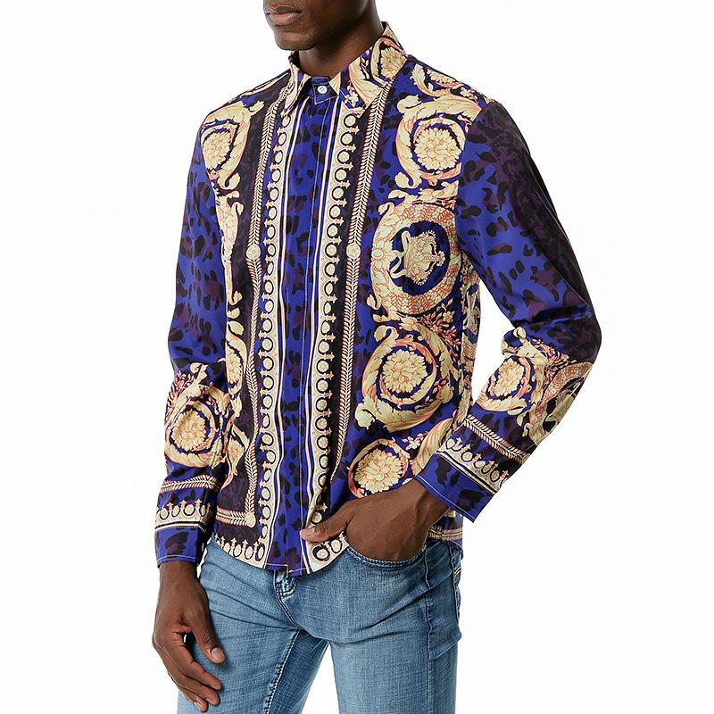 Men's 3D Button Royal Style Printing Long Sleeves Casual Shirts