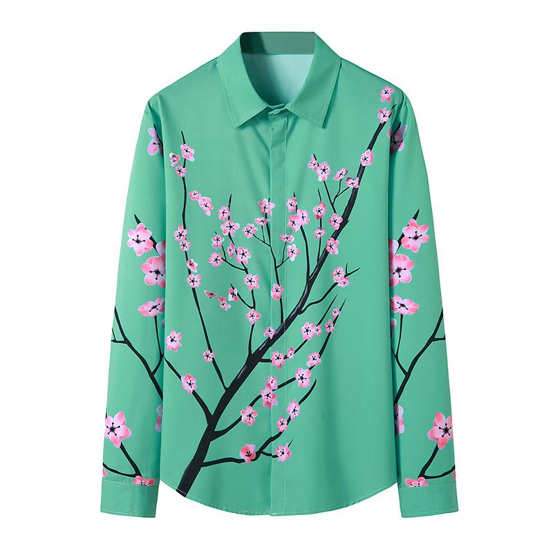 Men's 3D Button Flower Printing Long Sleeves Casual Shirts