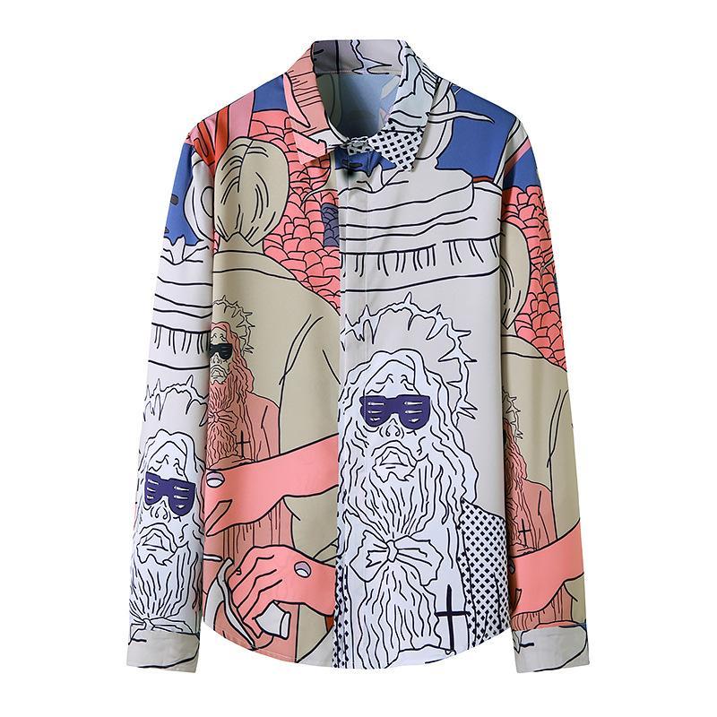 Men's 3D Button Royal Style Character Printing Long Sleeves Casual Shirts