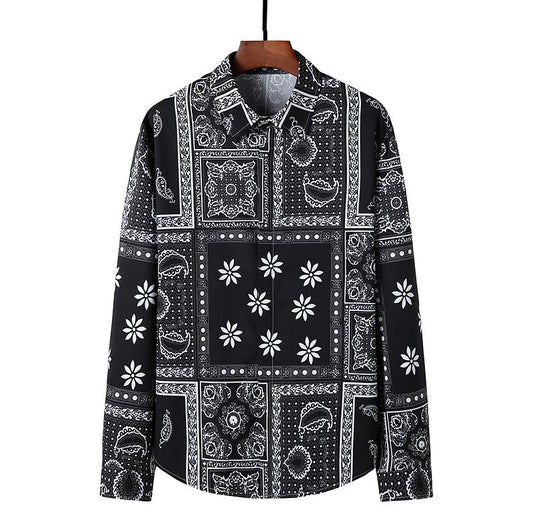 Men's 3D Button Retro Printing Long Sleeves Casual Shirts