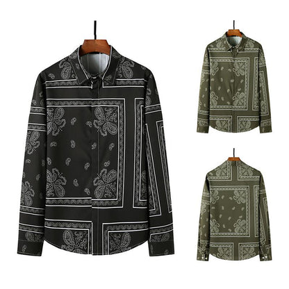 Men's 3D Button Retro Printing Long Sleeves Casual Shirts