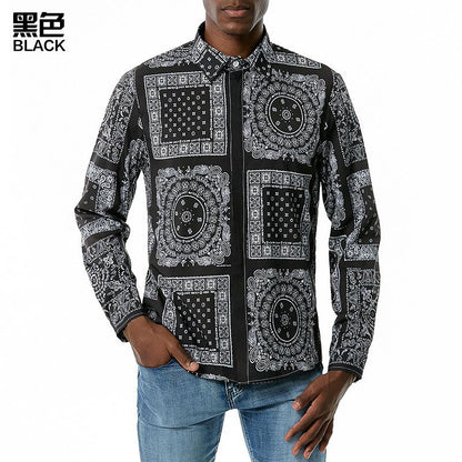 Men's 3D Button Retro Printing Long Sleeves Casual Shirts