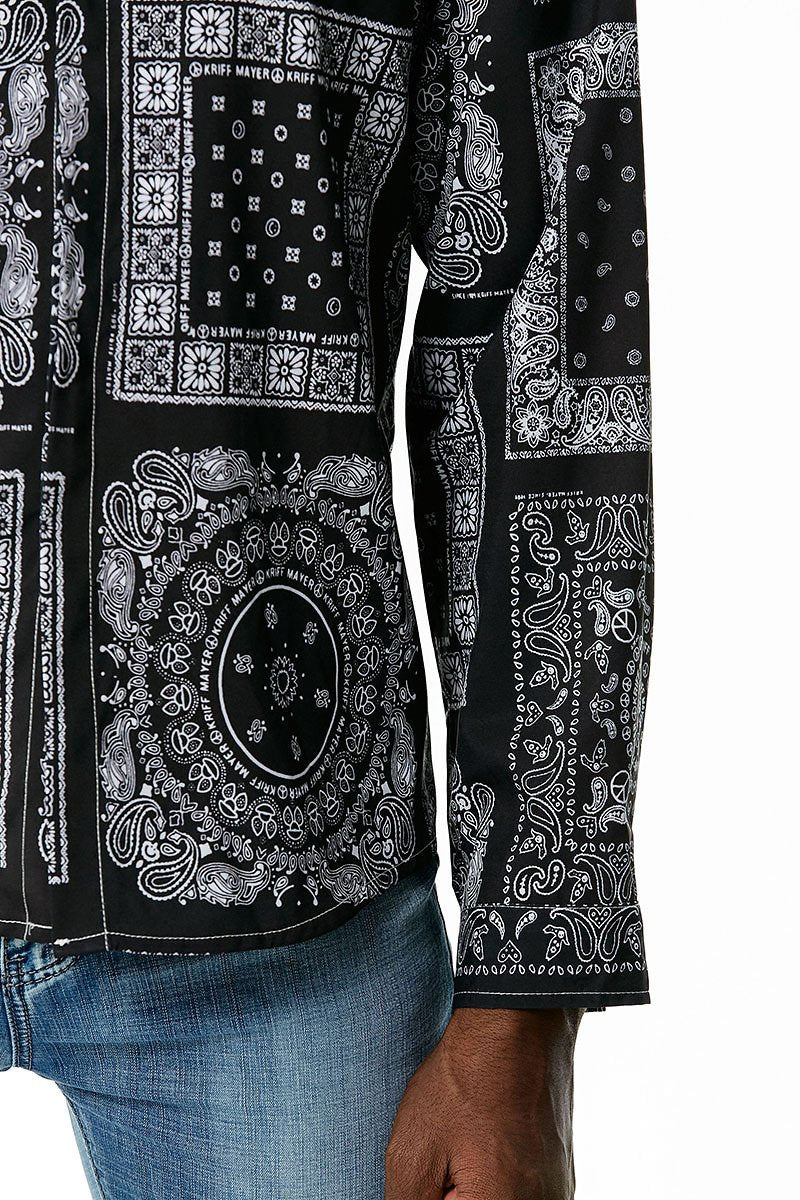 Men's 3D Button Retro Printing Long Sleeves Casual Shirts