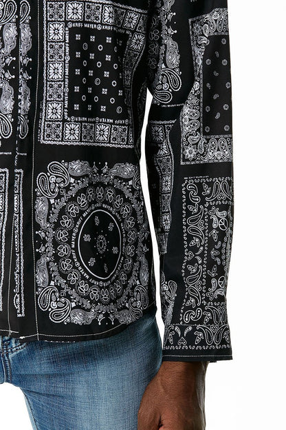 Men's 3D Button Retro Printing Long Sleeves Casual Shirts