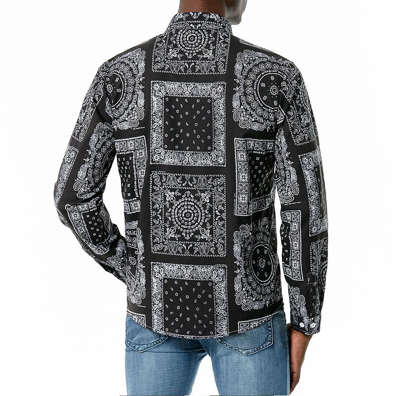 Men's 3D Button Retro Printing Long Sleeves Casual Shirts