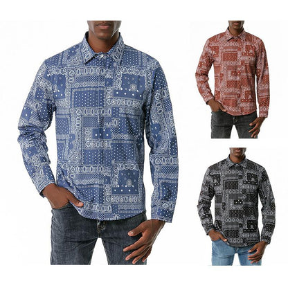 Men's 3D Button Retro Printing Long Sleeves Casual Shirts