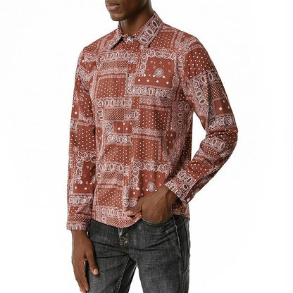 Men's 3D Button Retro Printing Long Sleeves Casual Shirts