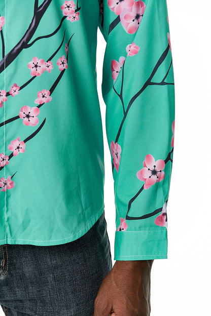 Men's 3D Button Flower Printing Long Sleeves Casual Shirts