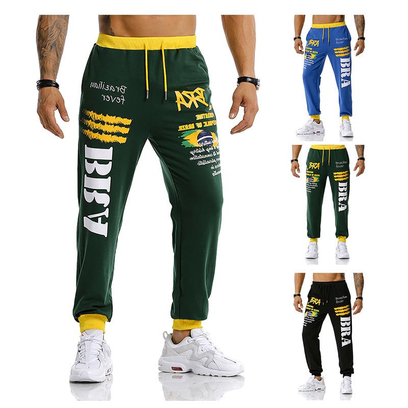 Men's Brazil National Flag Printing Out Door Sports Workout Football Training Jogger Pants