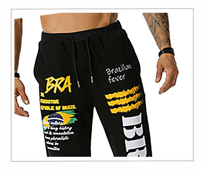 Men's Brazil National Flag Printing Out Door Sports Workout Football Training Jogger Pants