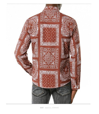 Men's 3D Button Retro Printing Long Sleeves Casual Shirts