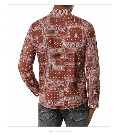 Men's 3D Button Retro Printing Long Sleeves Casual Shirts